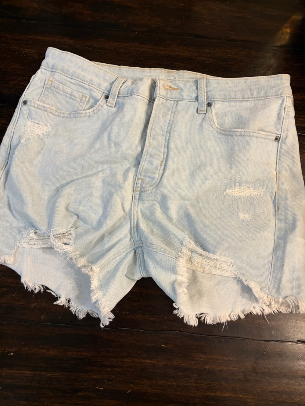 Old Navy OG straight button fly distressed Denim Cutoff Shorts high rise -12